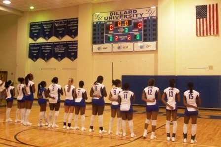 Dillard Women's Volleyball standing for the National Anthem